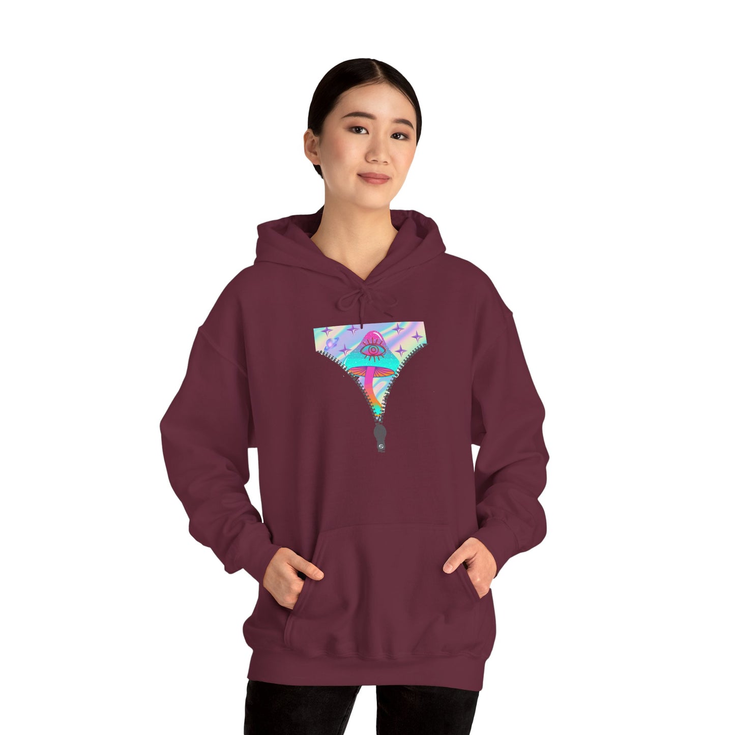 Surreal Zipper Mushroom Psychedelic Hooded Sweatshirt