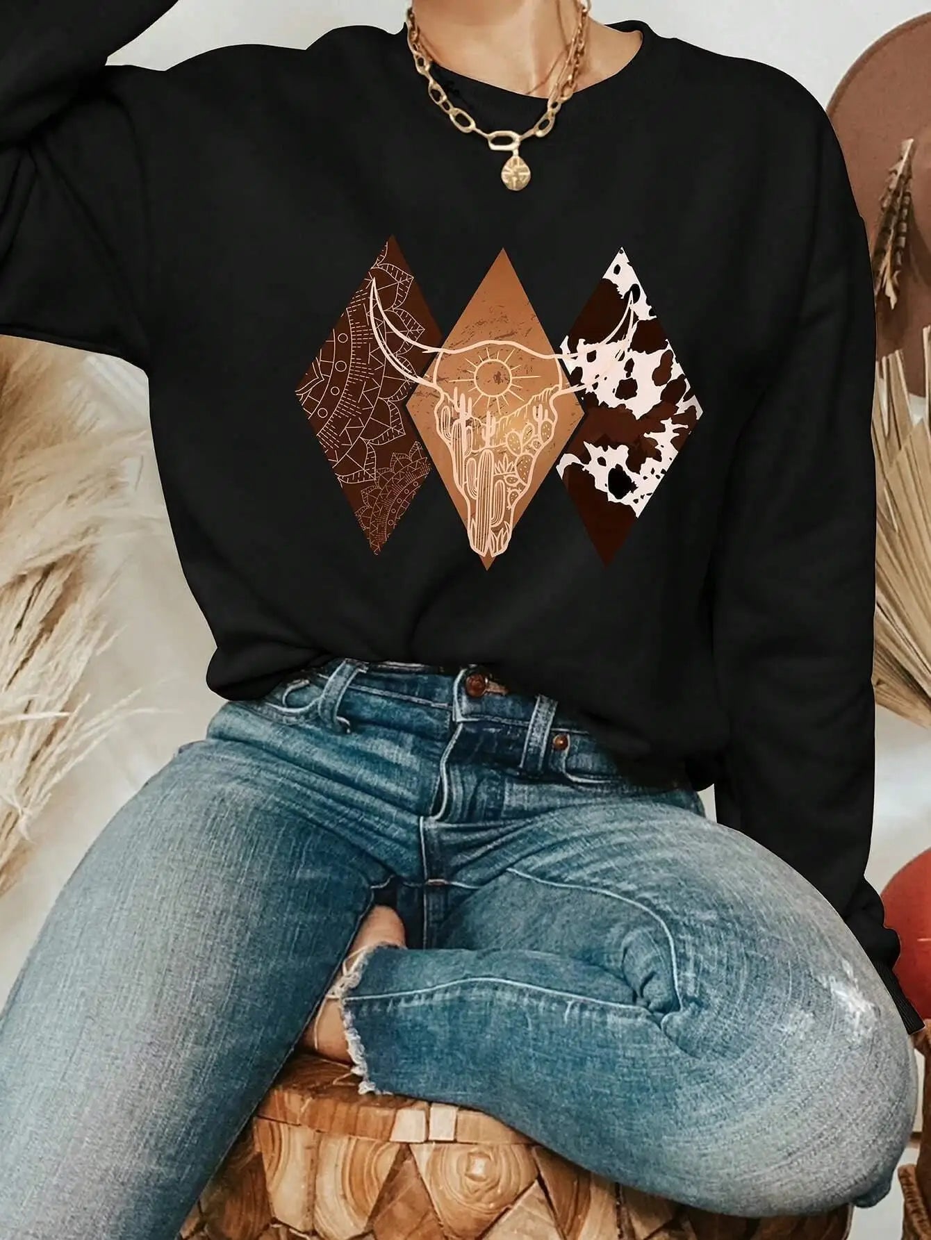 Women Cowboy Pattern Hoodie