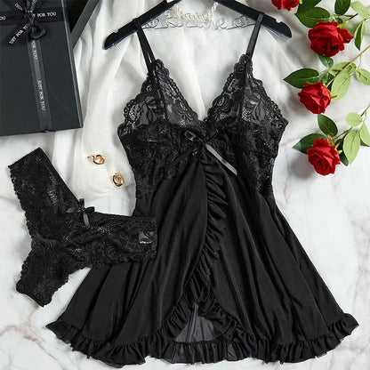 Lace Night Dress And Panty Pajamas Set