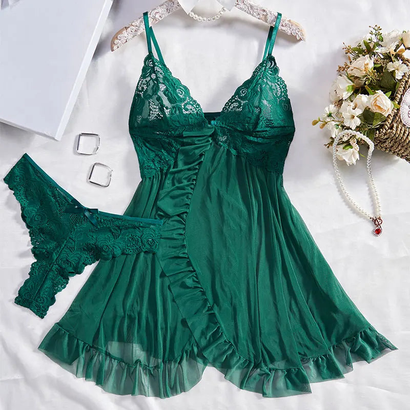 Lace Night Dress And Panty Pajamas Set