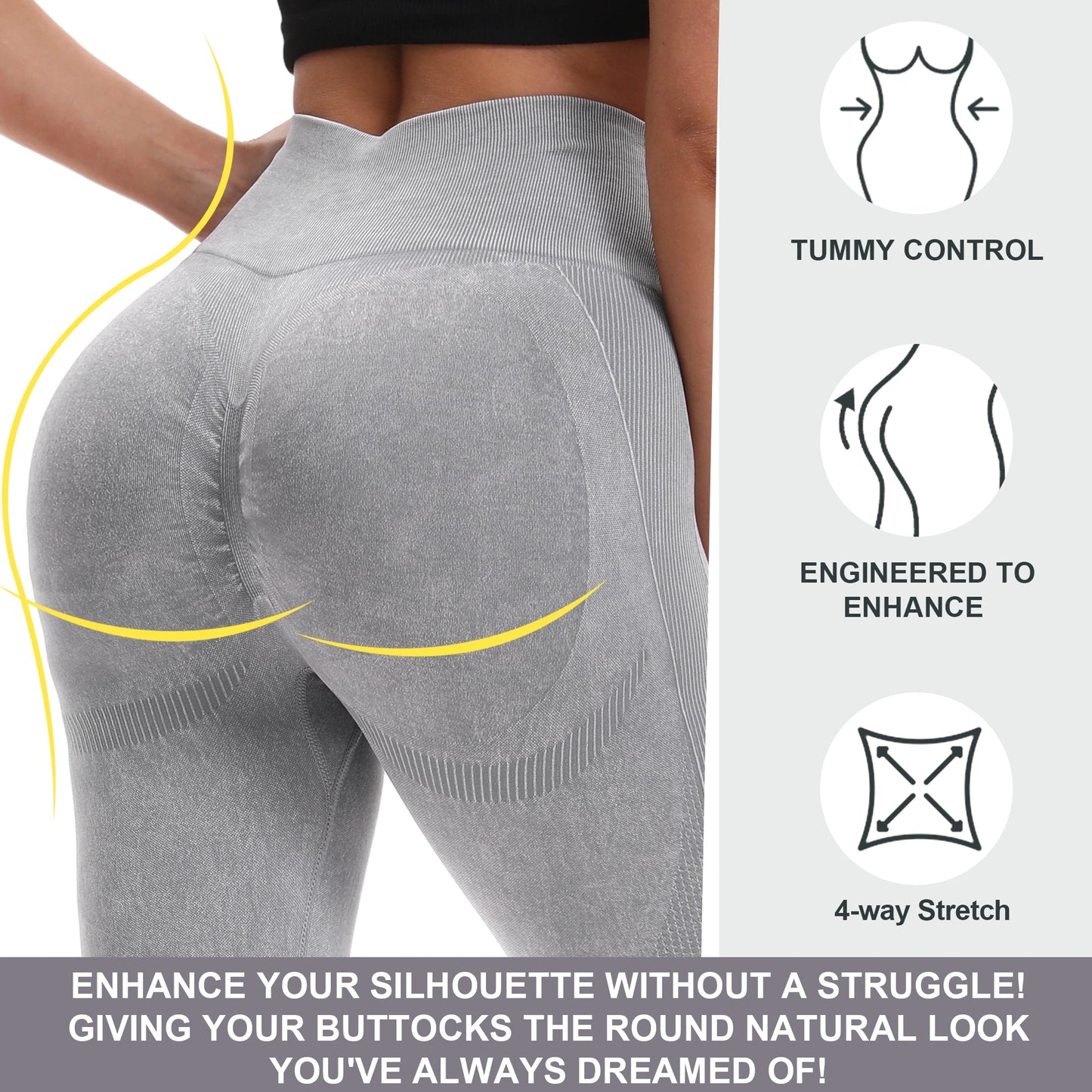 2 Pack Women's High Waisted Sexy Butt Lifting Seamless Leggings
